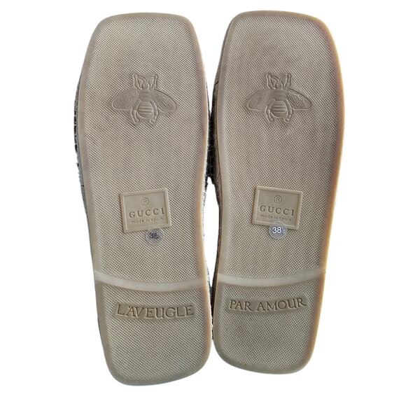 Gucci GG Espadrille Flat Slide Sandal Size 38.5 US 8.5 Brown Cut Out Square Toe - Picture 8 of 11